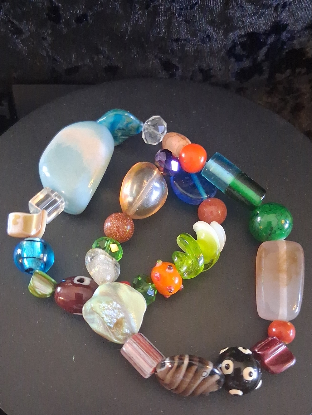 Multicolor Glass Bead Stretch Bracelet - Colorful Women’s Jewelry - Picture 1 of 4